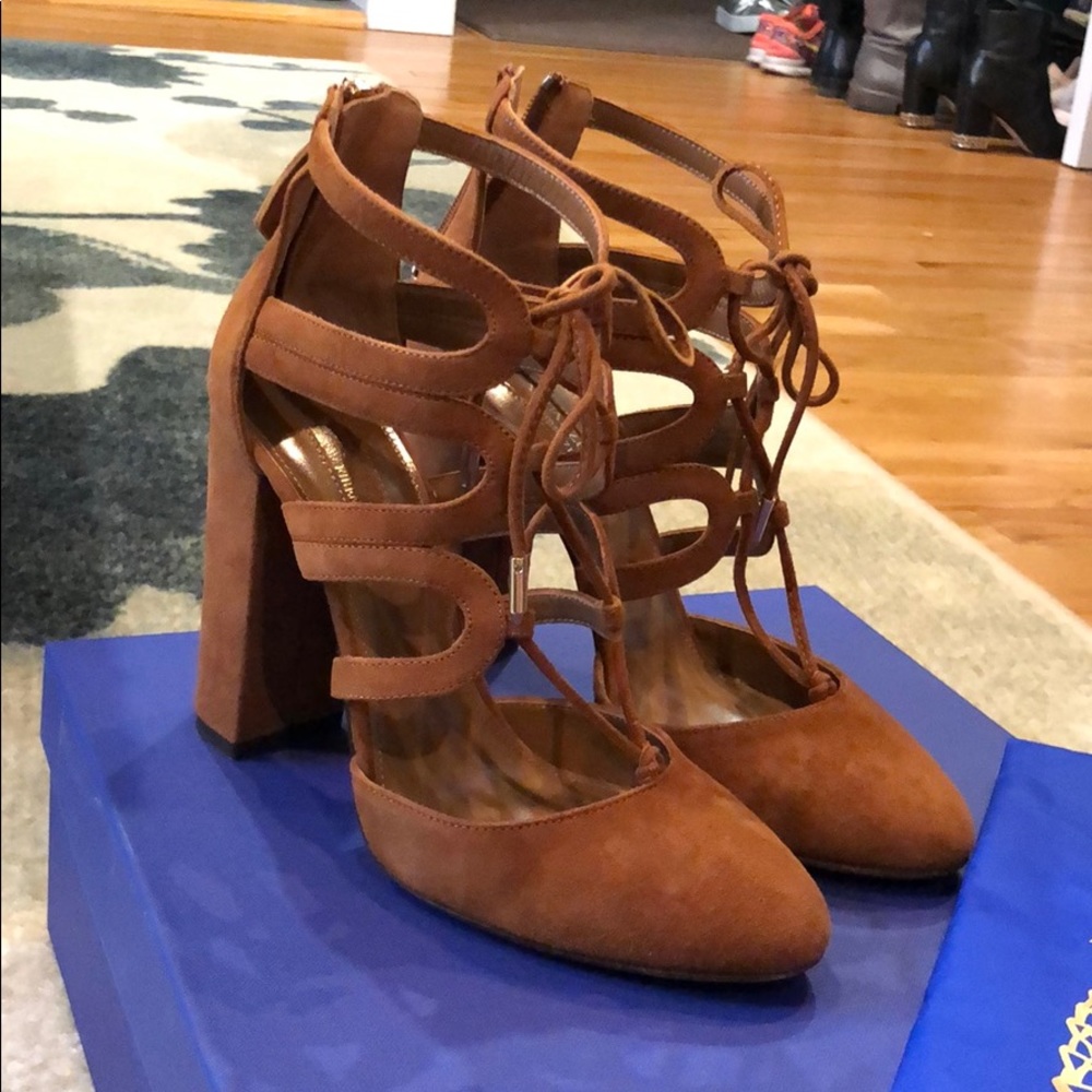 Aquazurra Cognac Suede Heels Shoes 6 36